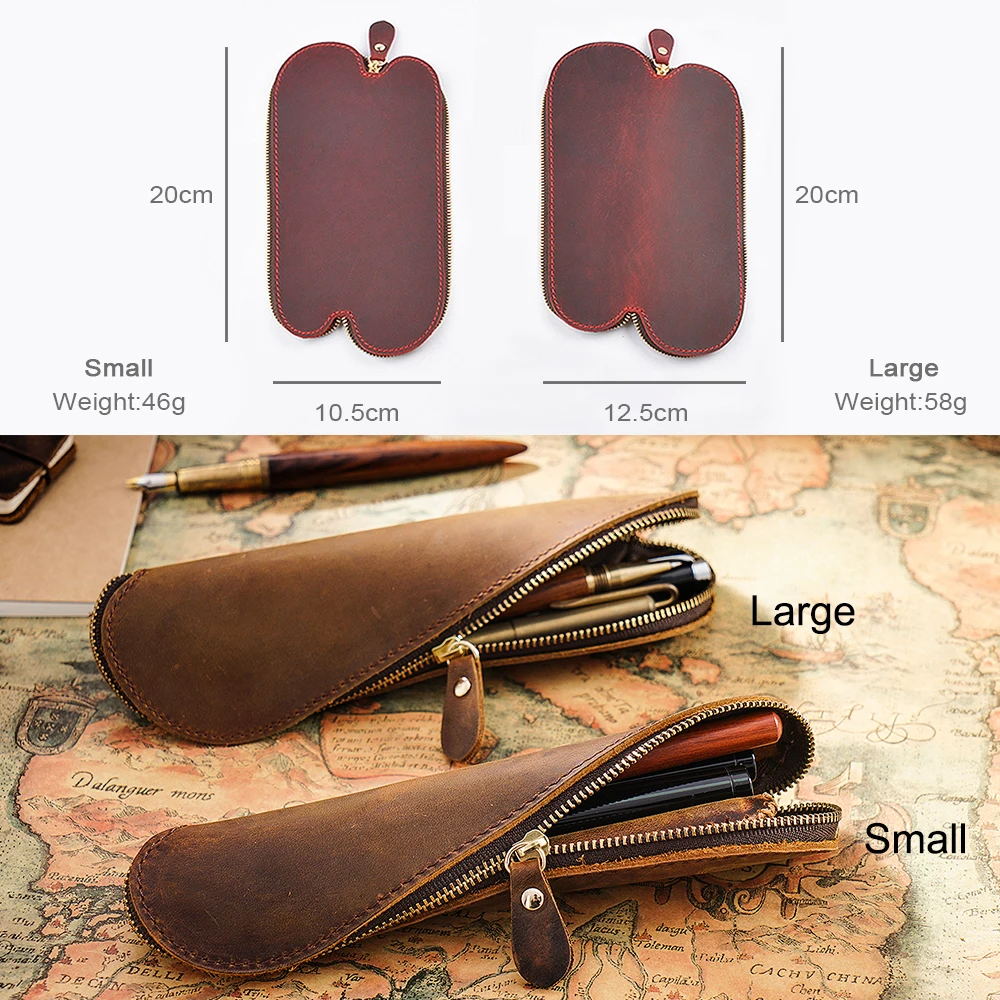 Genuine Leather Handmade Zipper Pen Pencil Bag Vintage Retro Style Creative School Stationary Accessories Supply Sell in Bulk