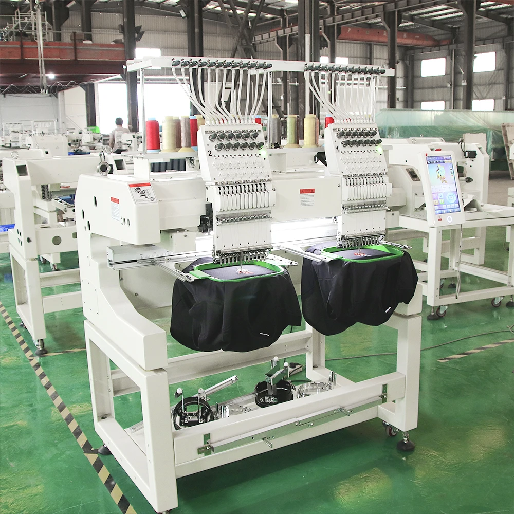 High Performance Industrial Double Heads Embroidery Machine 12 15 needles Flat Cap Shirt Two heads Embroider Equipment