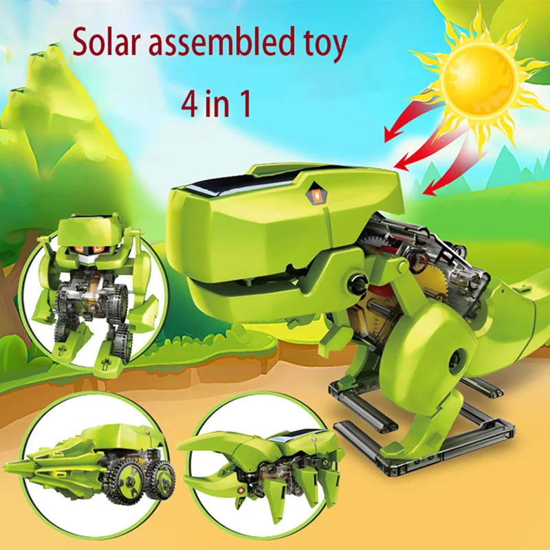 

New Solar 4 in 1 Robot DIY Assembled Scientific experimental Technology Transformers dinosaur assembled Solar educational toys