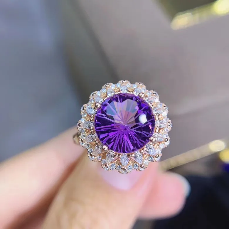 

100% Real And Natural Amethyst ring 925 sterling silver Purple crystal rings For women or men