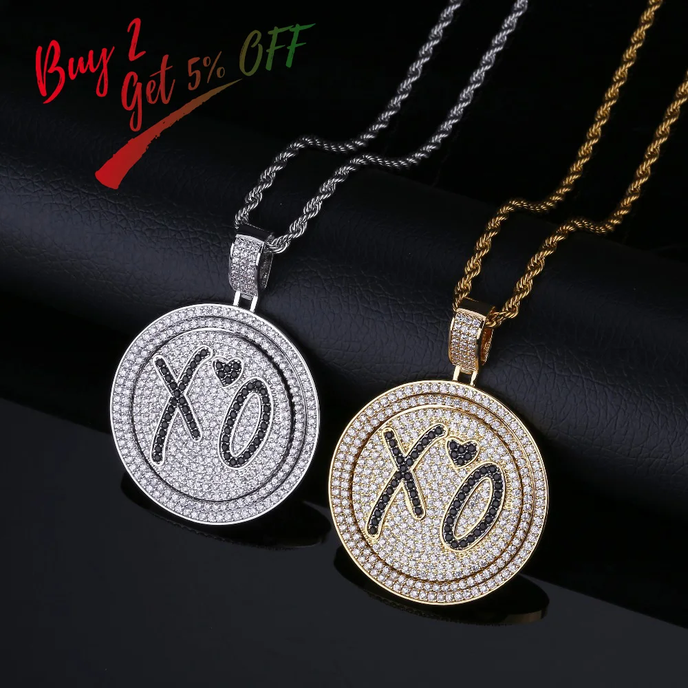 TOPGRILLZ New XO Spinner Pendant Necklace Iced Out Hip Hop/Punk Gold Silver Color Chains For Men CZ Charms Jewelry Gift