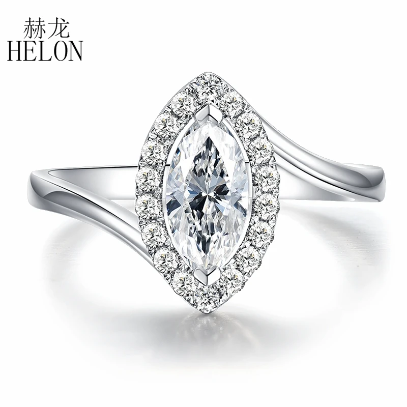 

HELON Solid 14K White Gold VVS/DEF Marquise cut 5x10mm Lab Grown Moissanite Diamond Engagement Ring Women Wedding Fine Jewelry