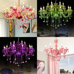 Colorful Crystal Chandelier Light For Living Room Pink Green Hanging Lamp Dining Room Bedroom Children's Room Nursery Luminary