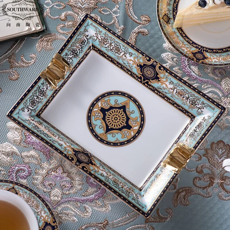 Vintage Baroque Styles Cigar Ashtrays Large Size Bone China Trays Decorative Smoke Accesoires Living Room Decoration Tray