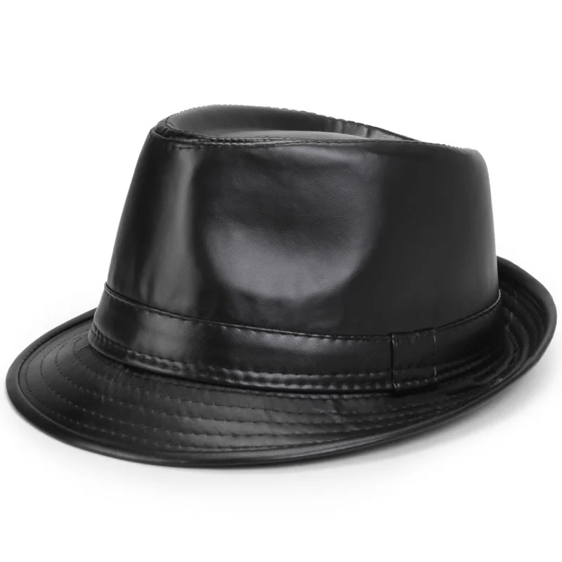 Wide Brim Stetson Fedoras British Hats For Men/Women Gentman Black Fitted Jazz Hip-Pop Gorras cap Solid color Leather Man\'s hat