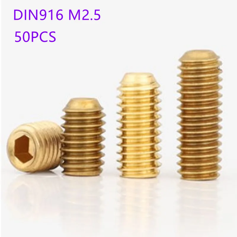 50Pcs DIN916 M2.5*3/4/5/6/8/10 Hexagon Socket Set Screws With Cup Point Brass Grub Screw Bolts