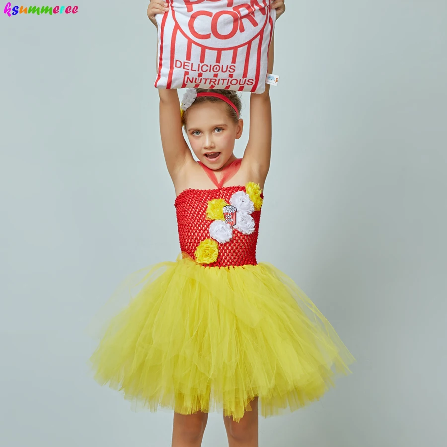 Fancy Popcorn Girl Tutu Dress Circus Birthday Outfit for Kids Food Costume Baby Photo Carnival Party Flower Tutu Dresses