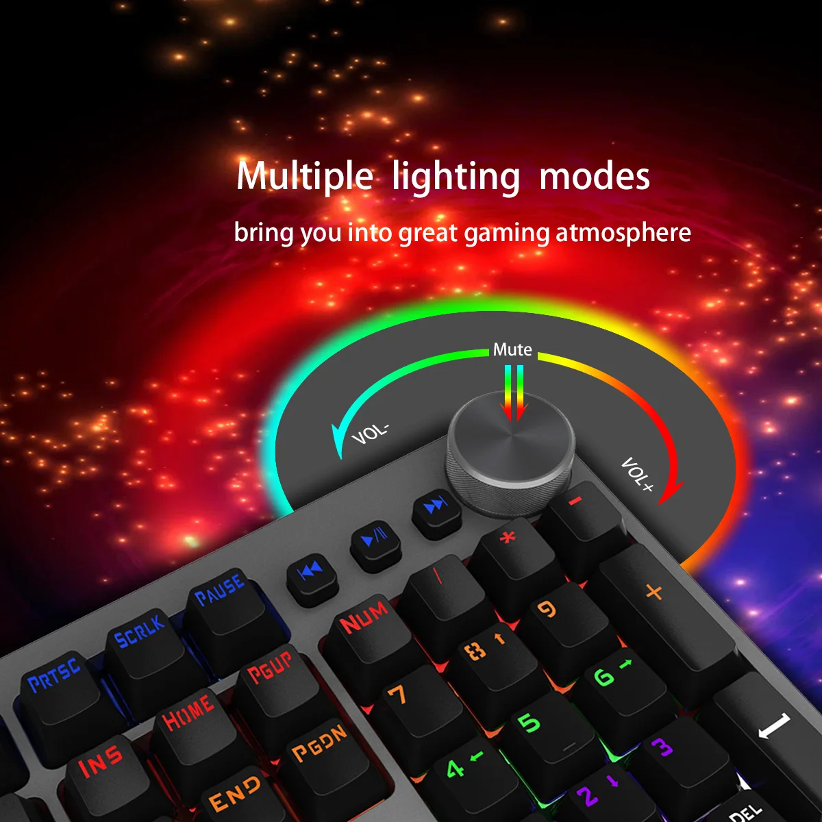 Keyboard Mekanik Permainan, Tata Letak Rusia/Spanyol/Perancis/AS 104-Tombol Lampu Latar LED Berkabel, Keyboard Gaming Profesional 。 Abu-abu-Hitam,