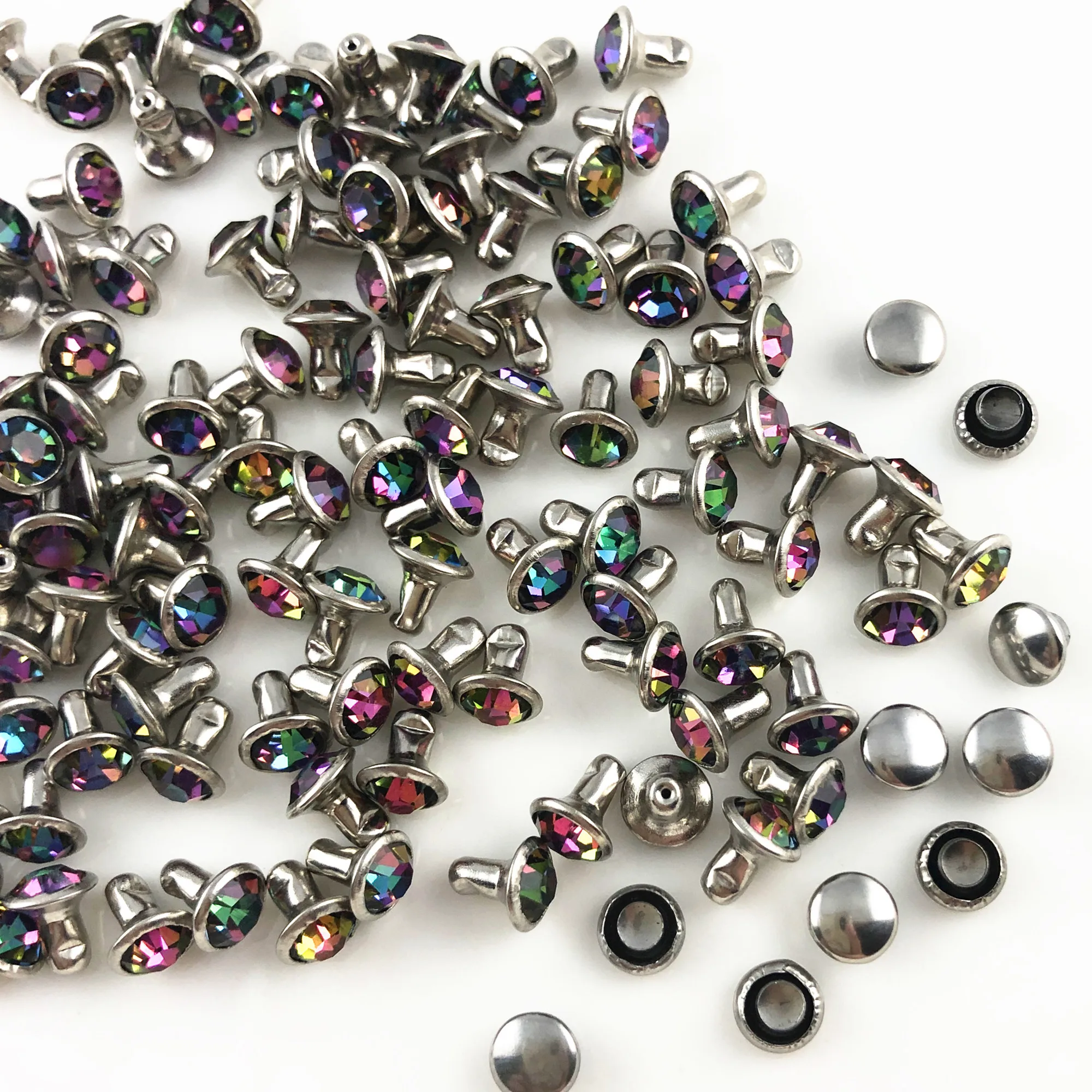 YORANYO 100 Sets CZ++ Crystal Rivets Planet Color Rivets Silver Studs Leather Craft Garment Punk Studs Fit DIY Making