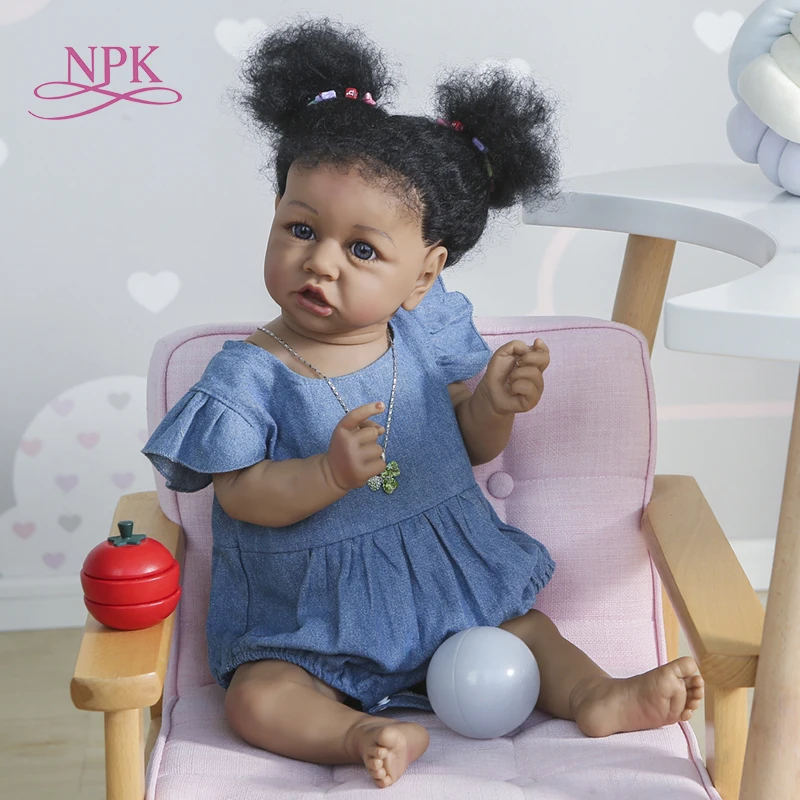 

NPK 55cm Saskia In Dark Brown Skin Popular Bebe reborn Menina Corpo Silicone Full Body Soft Silicone African American Baby Girl