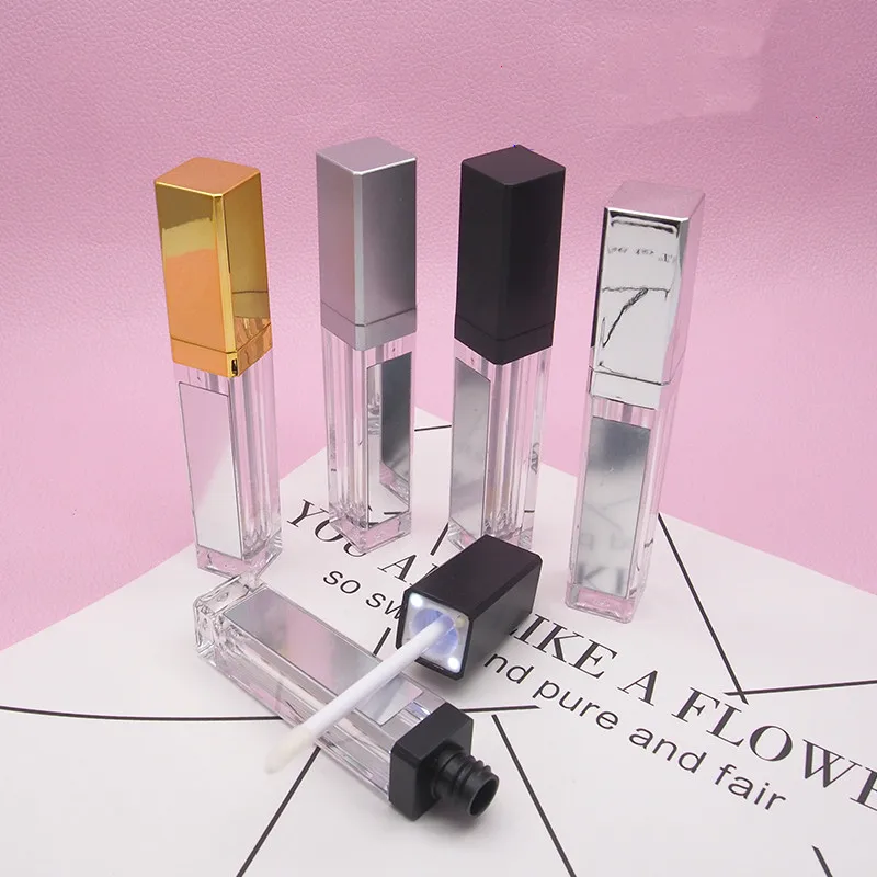 10-100pcs 7ml Empty Makeup DIY Lip Gloss Bottle With Mirror LED Lip Gloss Tube Square Lipstick Packing Bottle CAN ADD LOGO