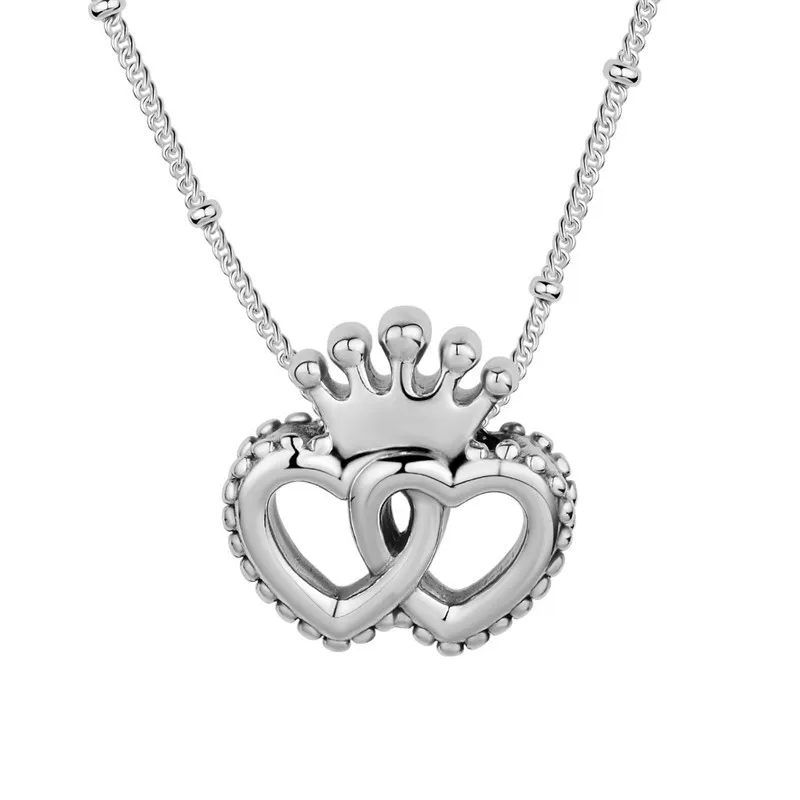 United Regal Hearts Pendant Choker Necklaces for Women Crown Shape Girls Chain Fine 925 Sterling Silver Women Necklaces Jewelry