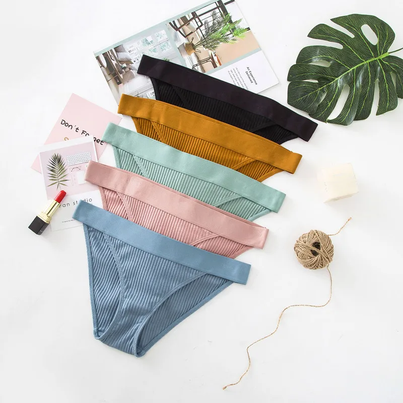 3PCS/LOT Women's Underwear Thread Cotton Sexy Lingeries Seamless Panties Simple Girls Underpants Low Waist Ladies Thong Briefs