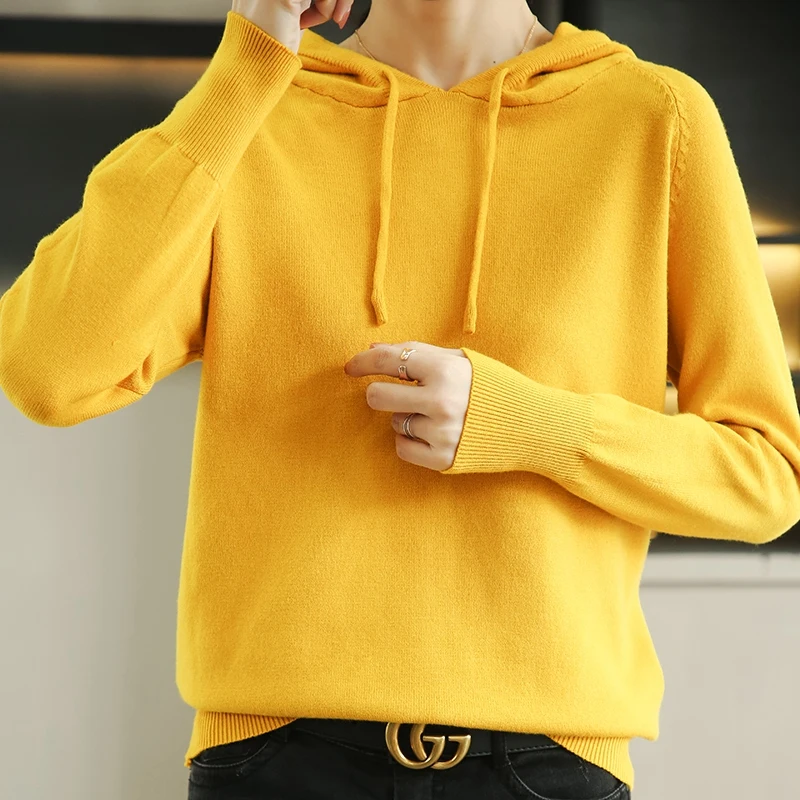 Spring And Autumn New Hooded Pullover Knitted Sweater Women's Loose Thin Coat Elegant Basic Long Sleeve Wholesale Special Offer