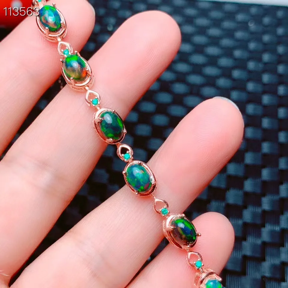 

black Opal bracelet Solid S925 Sterling Silver For Women Colour Gem Stone Rings Fine Jewelry