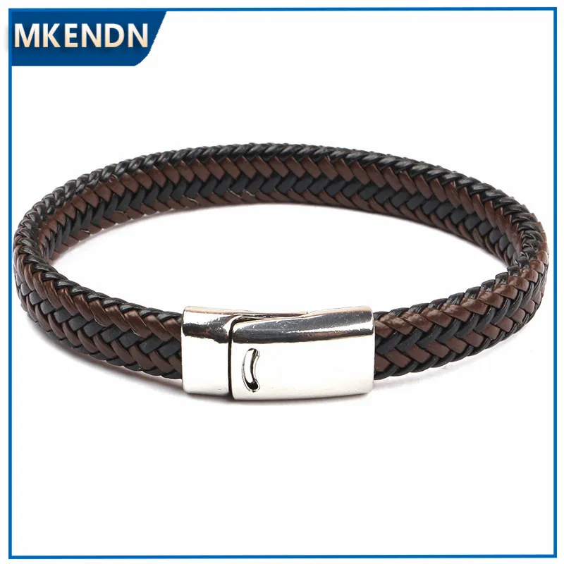 MKENDN New Arrival Magnet leather Bracelet Bangle Genuine Leather Hand Chain Buckle friendship men women bracelet