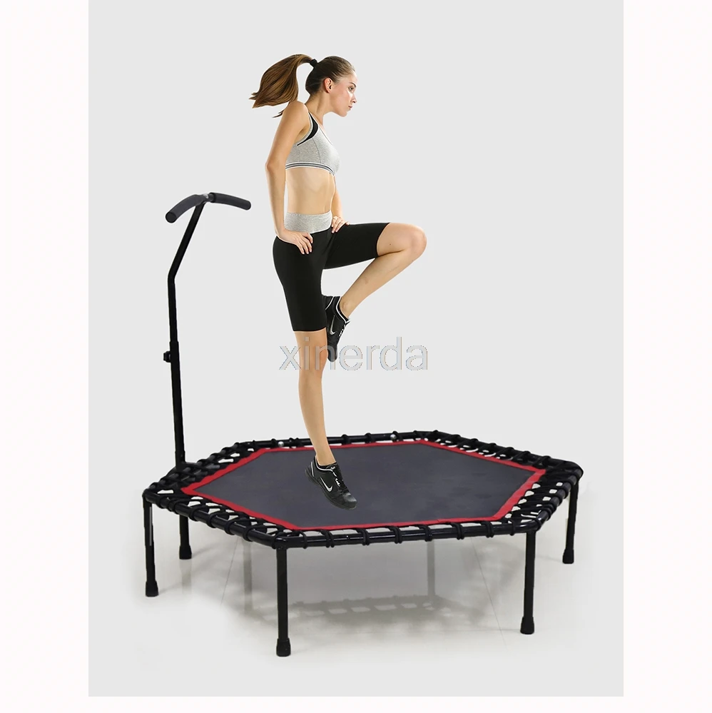 48 inch Silent Mini Trampoline with Adjustable Handle Bar Fitness Indoor Trampoline Bungee Rebounder Jumping Cardio Trainer