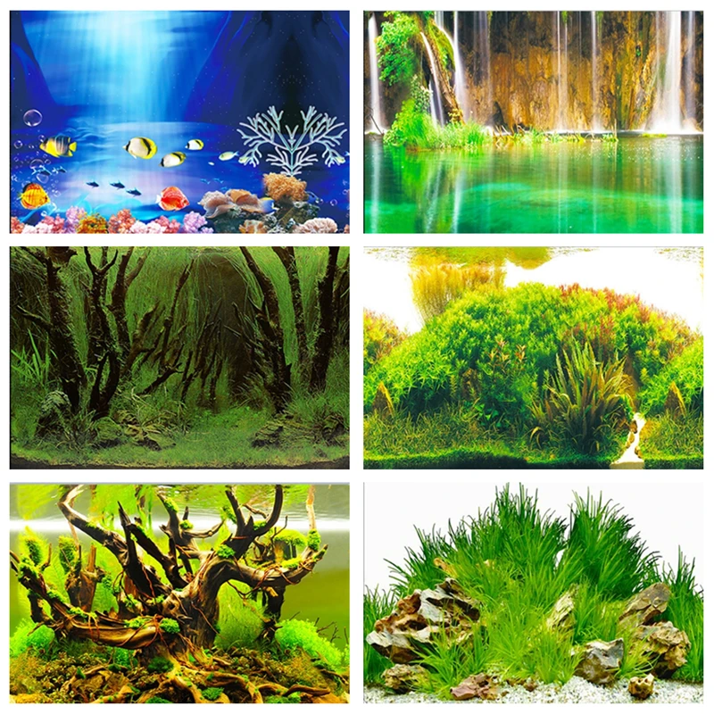 PVC Double Side Aquarium Poster Background Decoration Ocean Secen Aquatic Background Poster For Fish Tank Wall 30/40/50cm Height