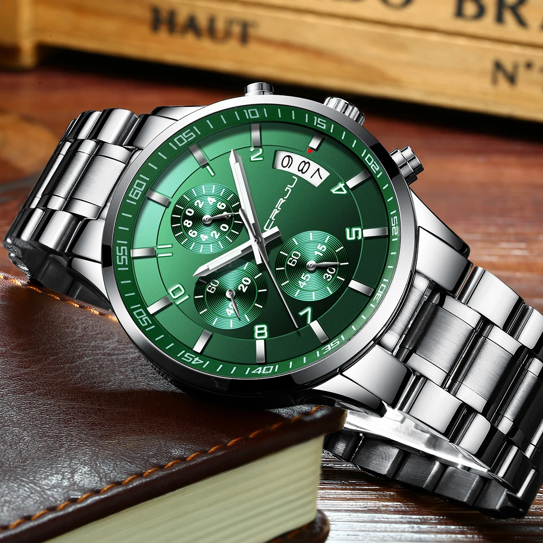 Fashion Mens Watch CRRJU Luxury  Stainless Steel Quartz Watch for Men Business Chronograph Waterproof Watches relogio masculino