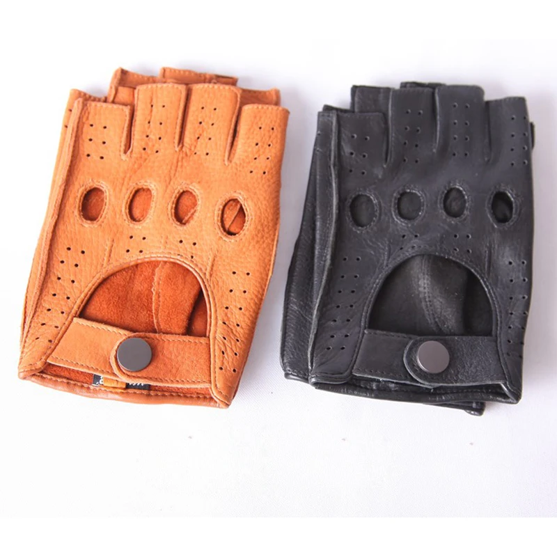 Men Deerskin Gloves High Quality Breathable Half Finger Real Leather Semi-Finger Driving Gloves Male Unlined M-XL M060