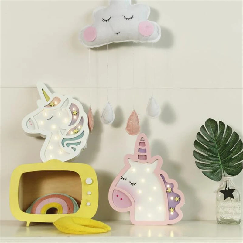 INS Originality unicorn lamp LED Night Light Nordic Cartoon Wall Hanging Children Room Decorative Lamp Baby Photographic Props