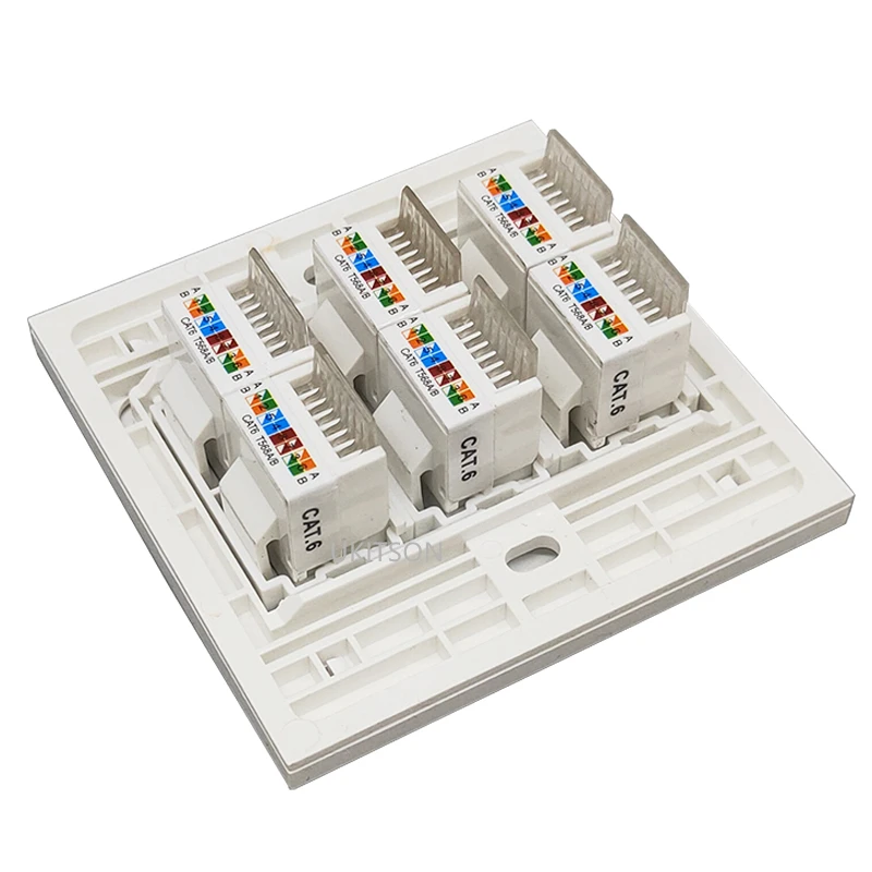 White Color 6 Ports CAT6 RJ45 Wall Plate Internet LAN Connector Cover For Computer Laptop Network