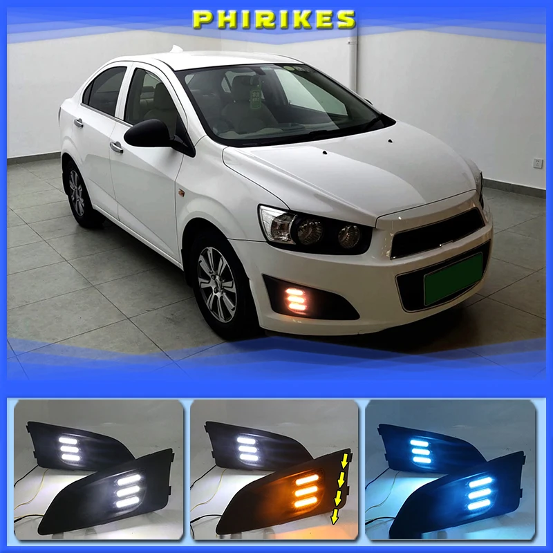 

1 Set For Chevrolet Chevy AVEO Sonic 2011 2012 2013 Car LED DRL Light Daytime Running Light Daylight With Turn Signal Lamp