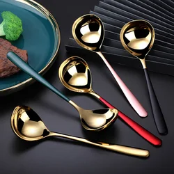 Stainless Steel Round Head Family Soup Spoon Long Handle Hot Pot Ramen Porridge Stirring Scoop Kitchen Tableware Cooking Utensil