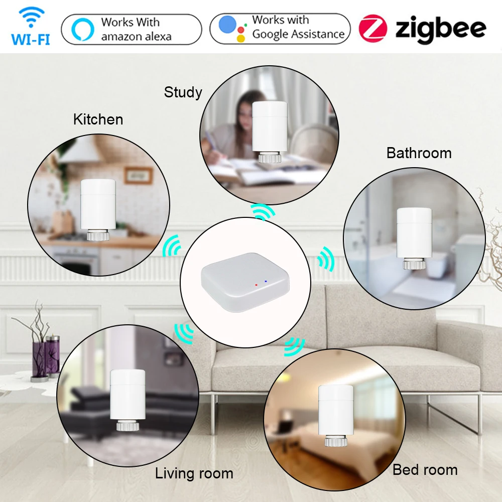 Tuya Smart ZigBee Radiator Actuator Programmable Thermostat Thermostatic Valve Temperature Controller WorK With Alexa Google