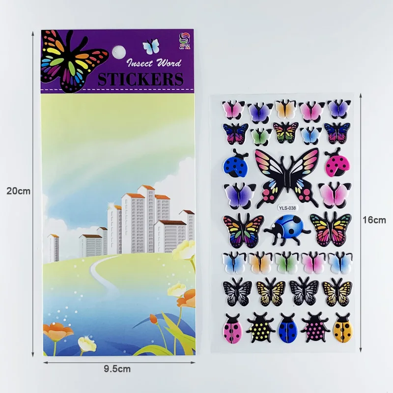 4 Sheets/Set Cartoon Insect Butterfly Ladybug 3D Bubble PVC Stickers for Children DIY Scrapbook Sticker Toys Laptop Decoration