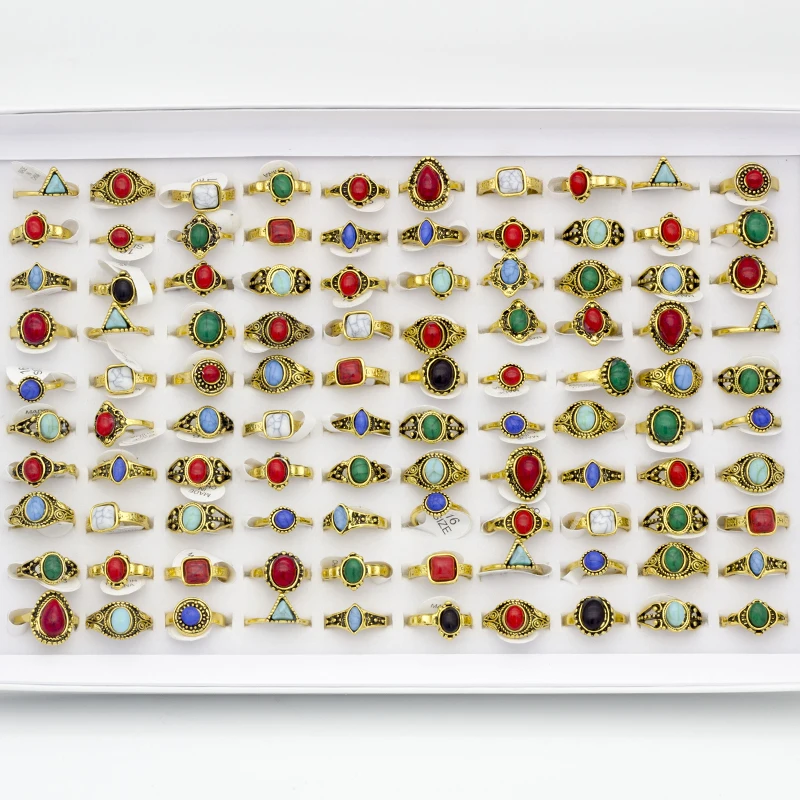 50pcs/lot Women's Bohemia Style Rings Antique Silver Color Stone Jewelry Finger joint ring Dropshipping Party Gifts