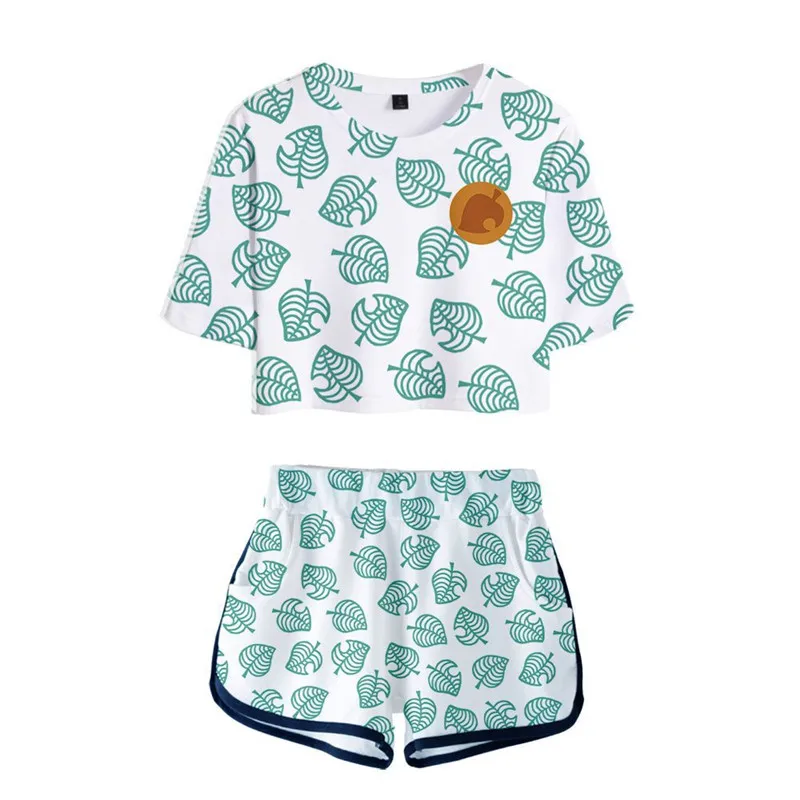 Game Animal Crossing Shirt T-Shirt Top Shorts Suits Cosplay Costume Women\'s Sets New Horizons Sports Short Sleeve Tees Girls