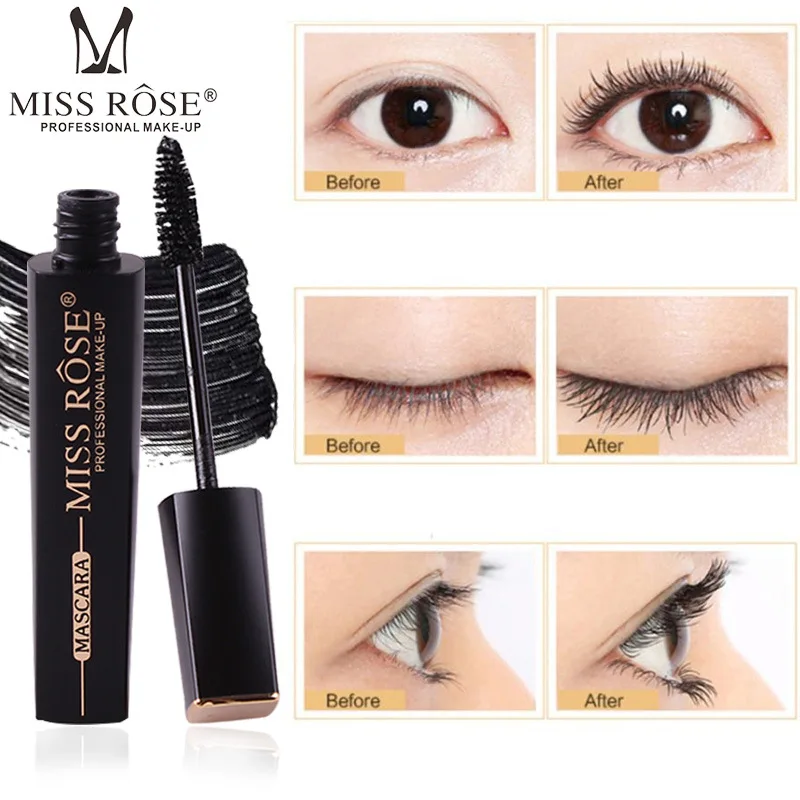 Miss Rose Black Tube Large Thick Waterproof Mascara Natural Curling Mascara Makeup Cosmetic Gift for Women Hot Selling