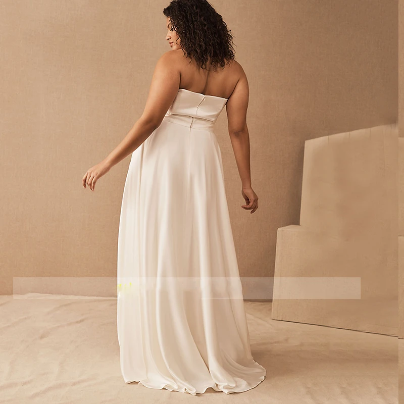 Vestido de noiva sem alças, elegante vestido de noiva branco plus size