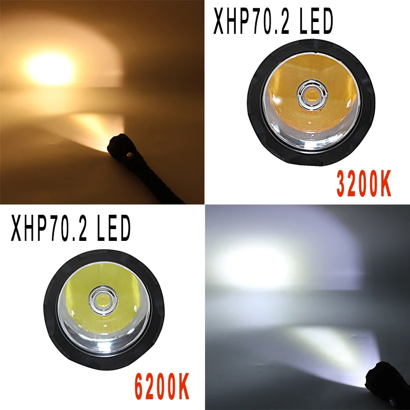 Latarka LED do nurkowania XHP70.2 Tactical 26650 latarka żółte/białe światło 4000 lumenów podwodna 100M wodoodporna lampa nurkowa XHP70