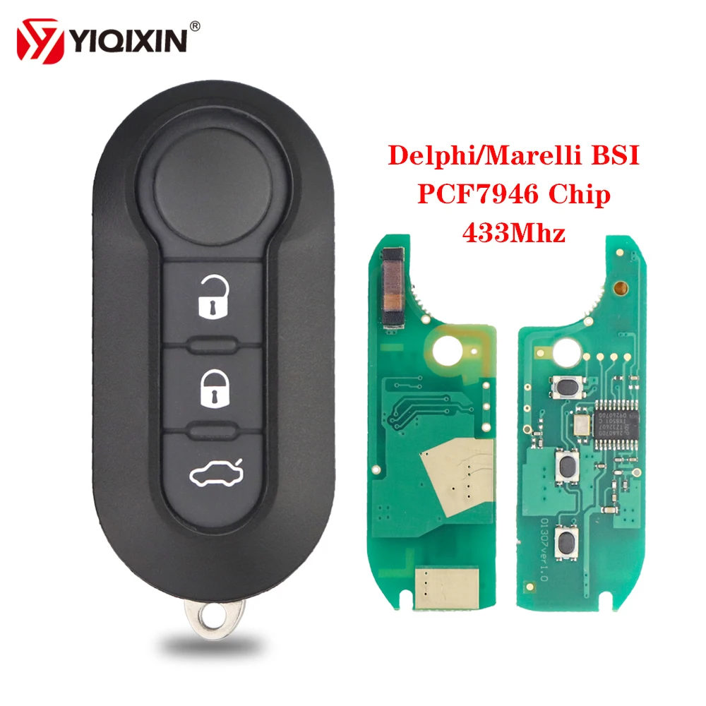 

YIQIXIN Remote Car Key For Fiat 500 Doblo Qubo Grande Punto 2006-2013 Delphi Marelli BSI System 433ASK PCF7946 Replace Smart Key