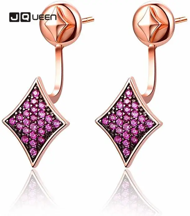 JQUEEN Earrings Ladies Stud Earrings Poker Spade Black 925 Zirconia Sterling Earrings Women Jewelry