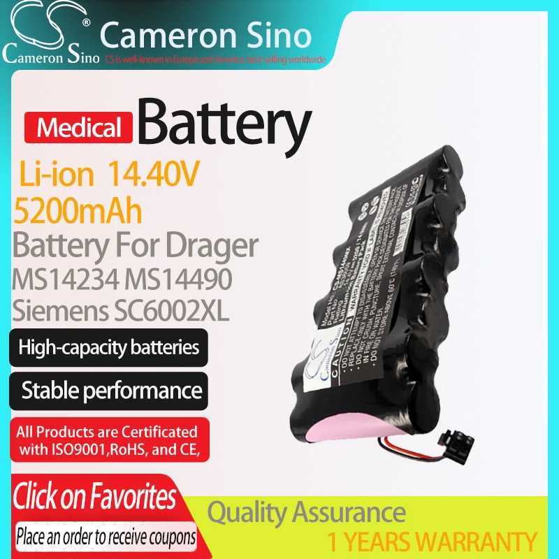 CameronSino Battery for Drager MS14234 SC6002XL fits Siemens AS36059 MS14490 Medical Replacement battery 5200mAh 14.40V Black