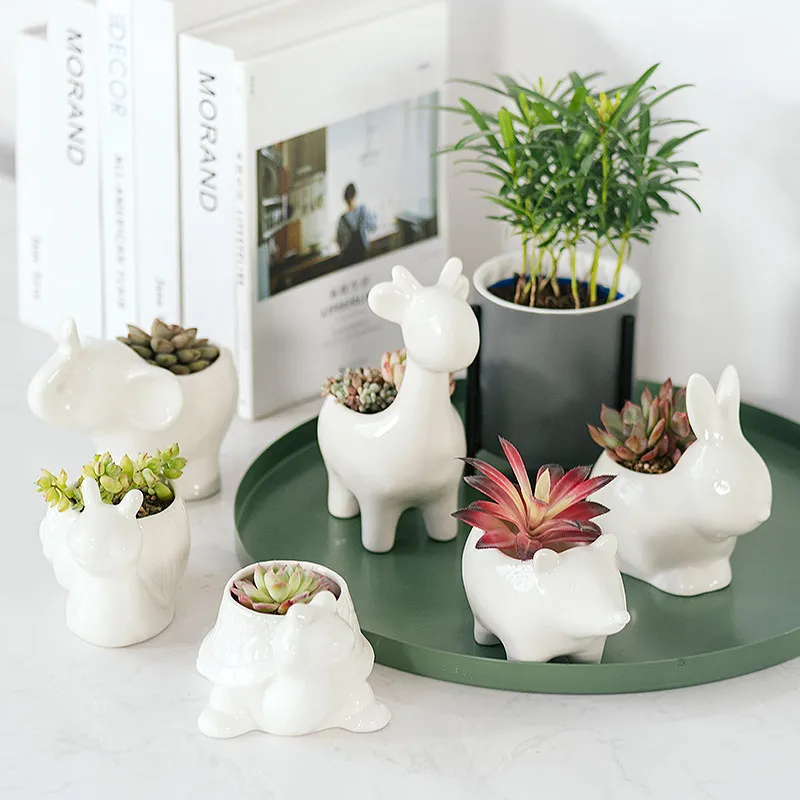 

Multi-meat Ceramic Flower Desktop Pot Handicraft Creative Multi-meat Pot Ceramic Animal Pendulum Succulents Plants