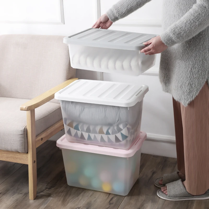 

Large storage box transparent matte with cover clothes toy storage bin household plastic Sundries organizers box mx10181504