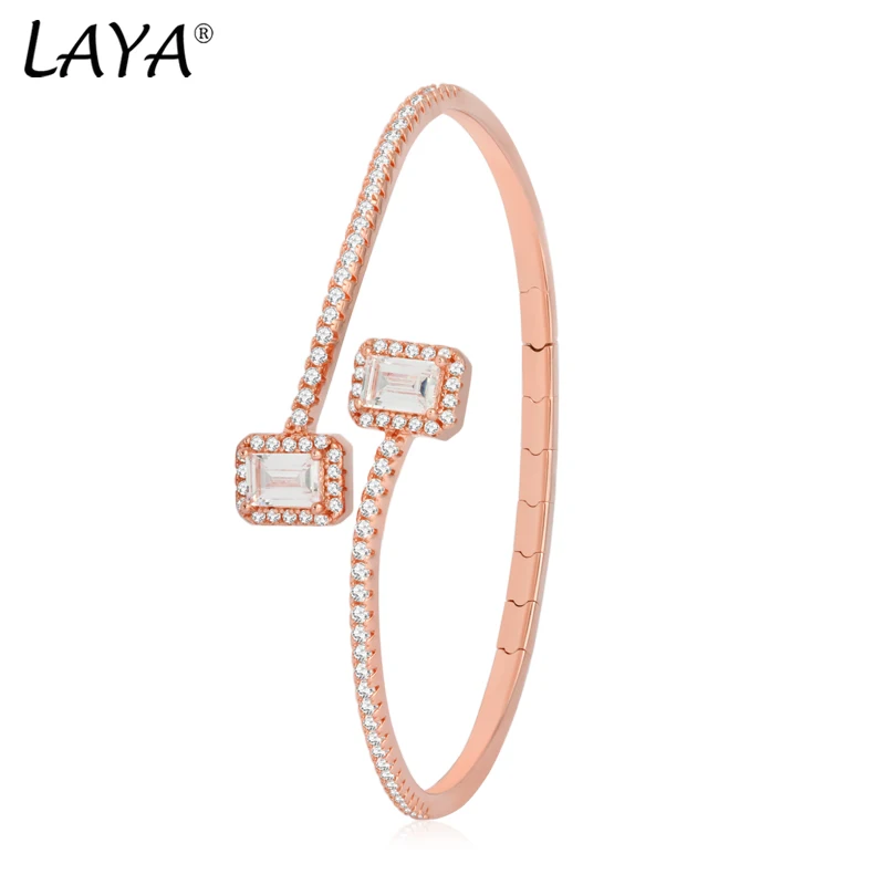 

Laya 925 Sterling Silver Fashion Retro High Quality Zircon Open Bracelet For Women Party Exquisite Jewelry Accessories