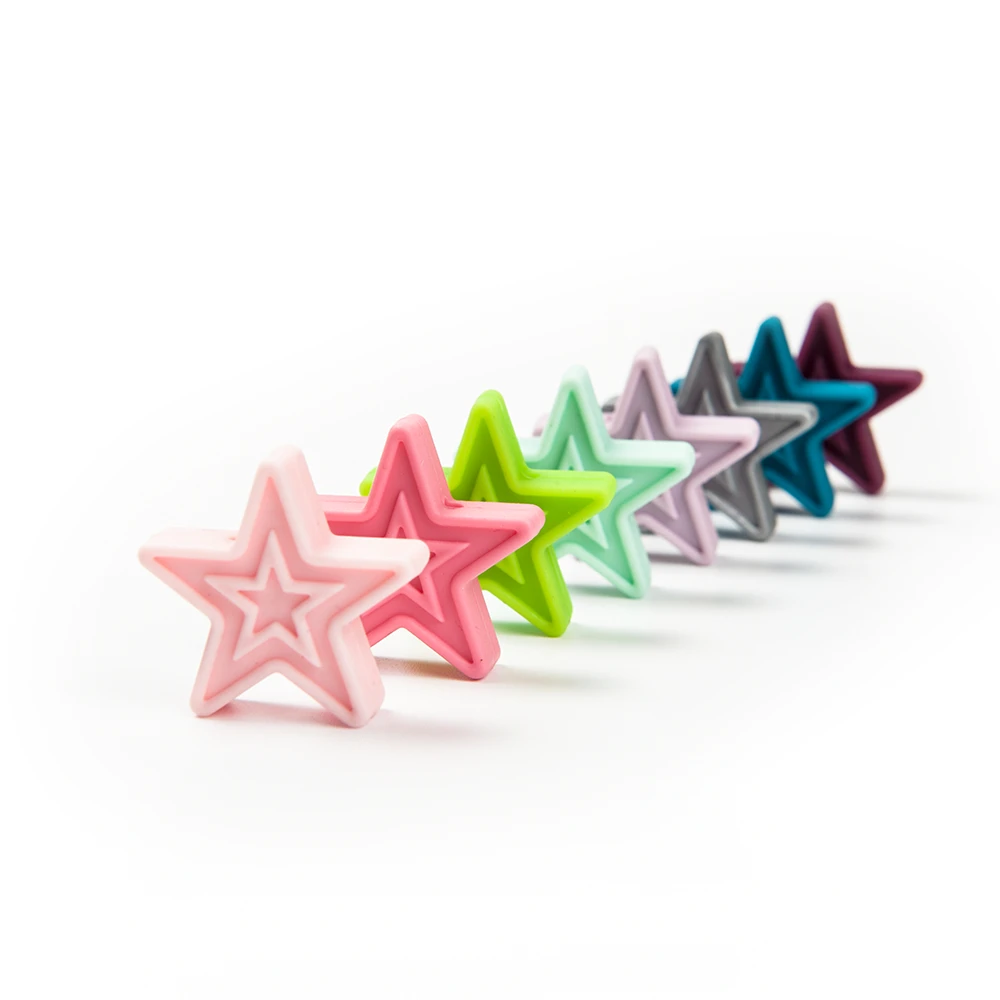 10Pcs Baby Tandjes Bpa Gratis Star Taai Zintuiglijke Siliconen Kralen Ambachten Ketting Voor Hanger Baby Bijtring Speelgoed Diy Gift