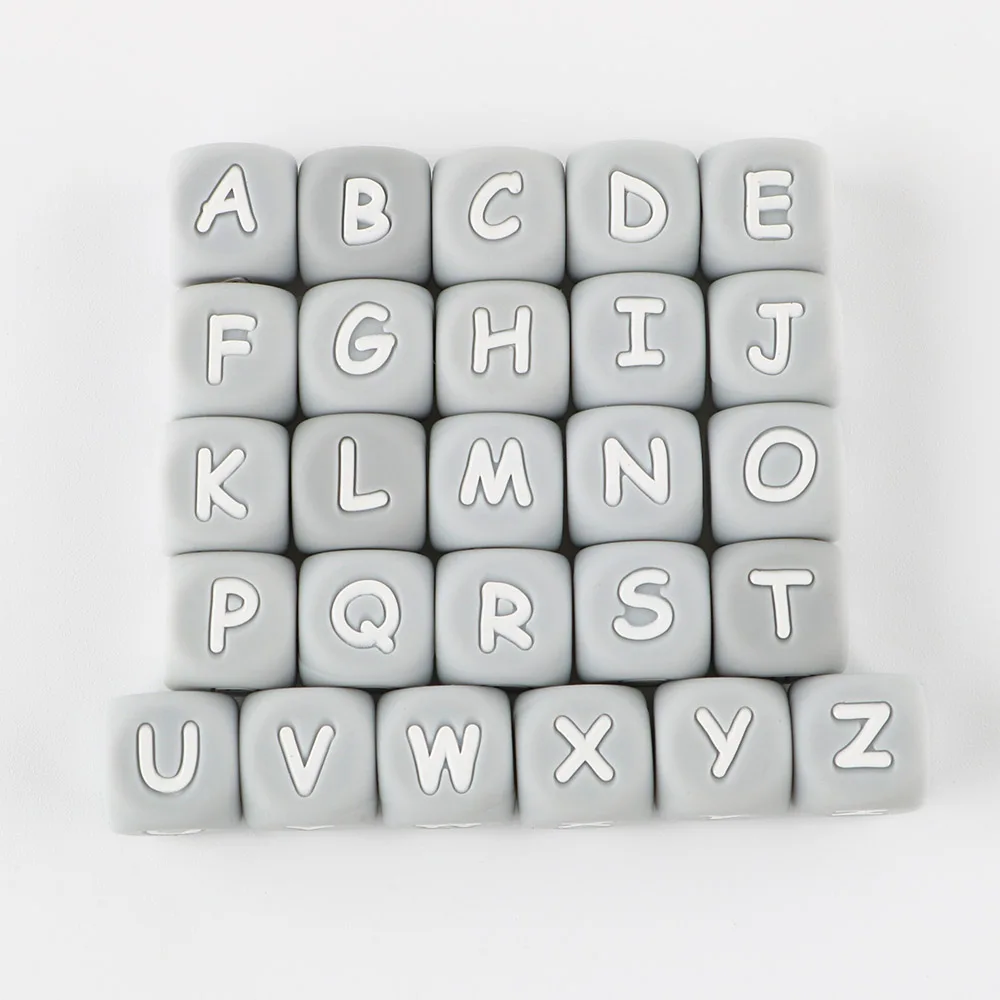 English Gray  Alphabet Baby Silicone Letter Beads 12MM 10Pcs Beads Letters For Jewelry Making DIY Pacifier Chain Accessories