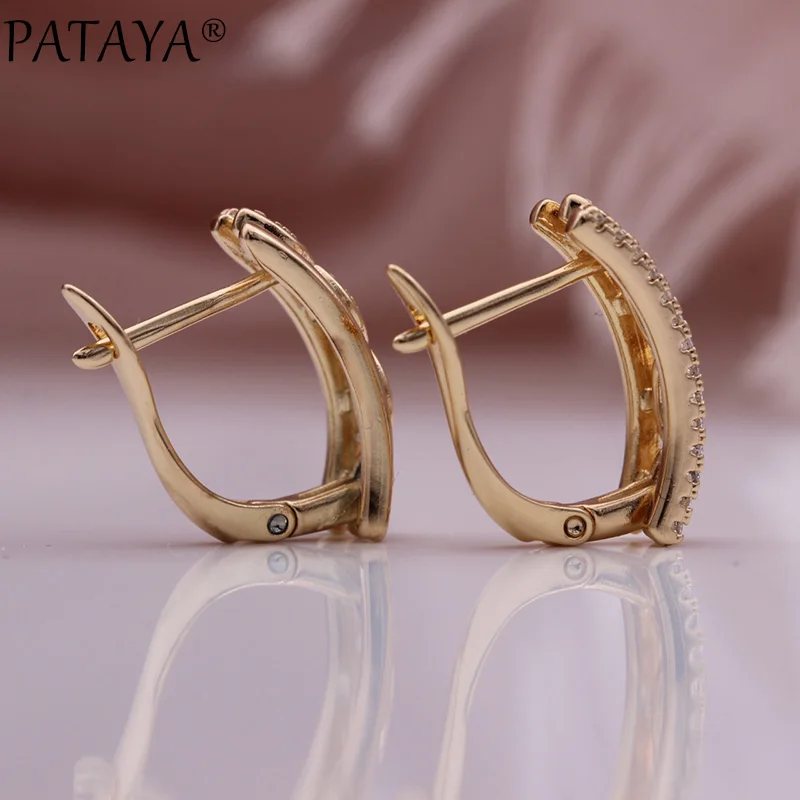 PATAYA New Square Dangle Earrings 585 Rose Gold Color Natural Zircon Fashion Jewelry Horse Eye Hollow Trend Fine Women Earrings