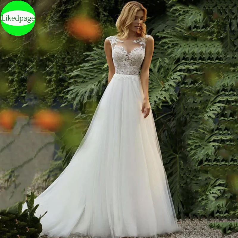 Hochzeit Kleid 2021 Vestidos De Novia Scoop Illusion Sexy Robe Mariage Spitze Appliques Braut Kleid Trouwjurk Taste Zurück Hochzeit