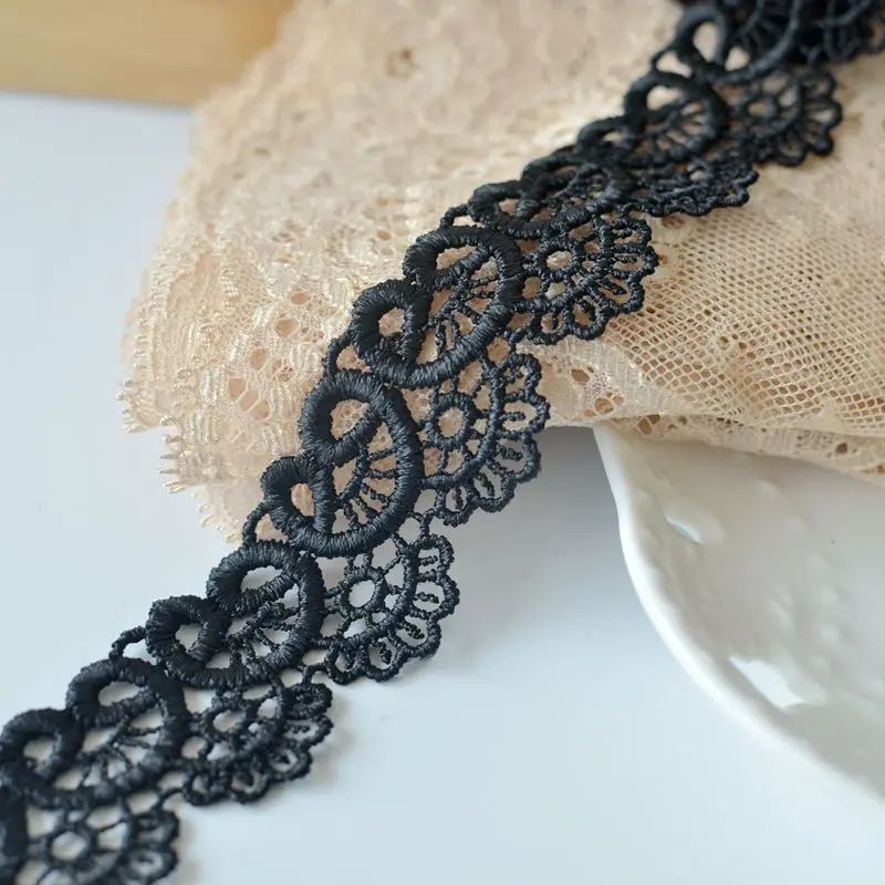 3CM Wide White Black Cotton Hollow Out Exquisite Embroidered Guipure Lace Fabric Trim Fringe Ribbon DIY Sewing Supplies Material