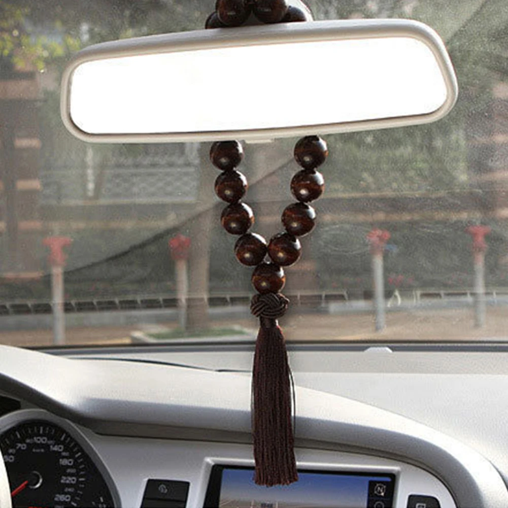 Wood Buddha Beads Car Rearview Mirror Hanging Pendant Interior Decor Ornament