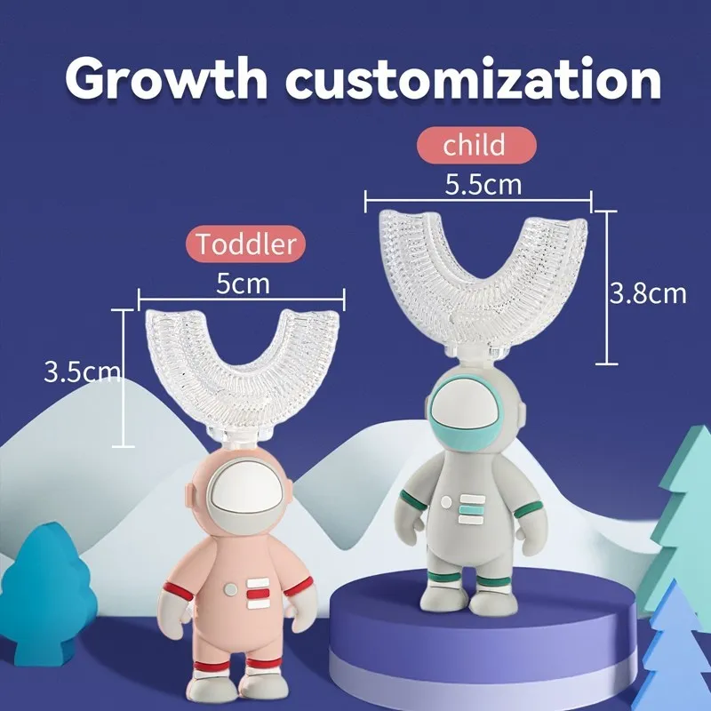 1Set Children Toothbrush Baby U-shaped Child Toothbrush with Handle Astronaut Teethers Soft Silicone ​Oral Care Cleaning Brush