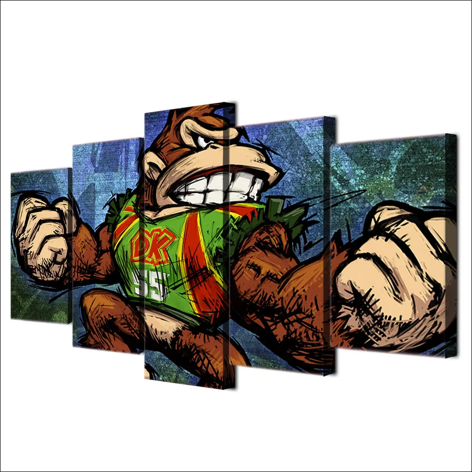 5 Panel Donkey Kong Game Modular Paintings HD Prints Posters Canvas Wall Art Decorative Pictures