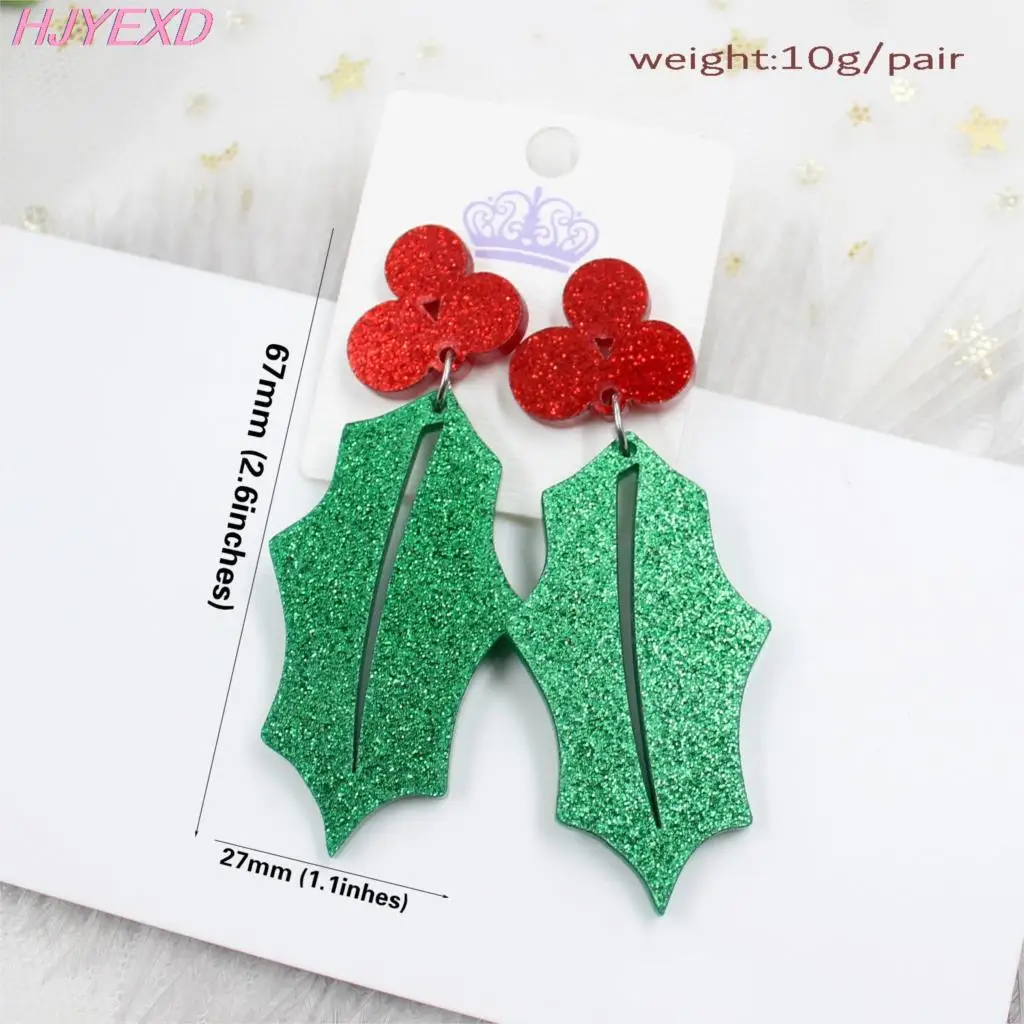 HP088 Acrylic Holly Leaf Dangle Earrings Christmas